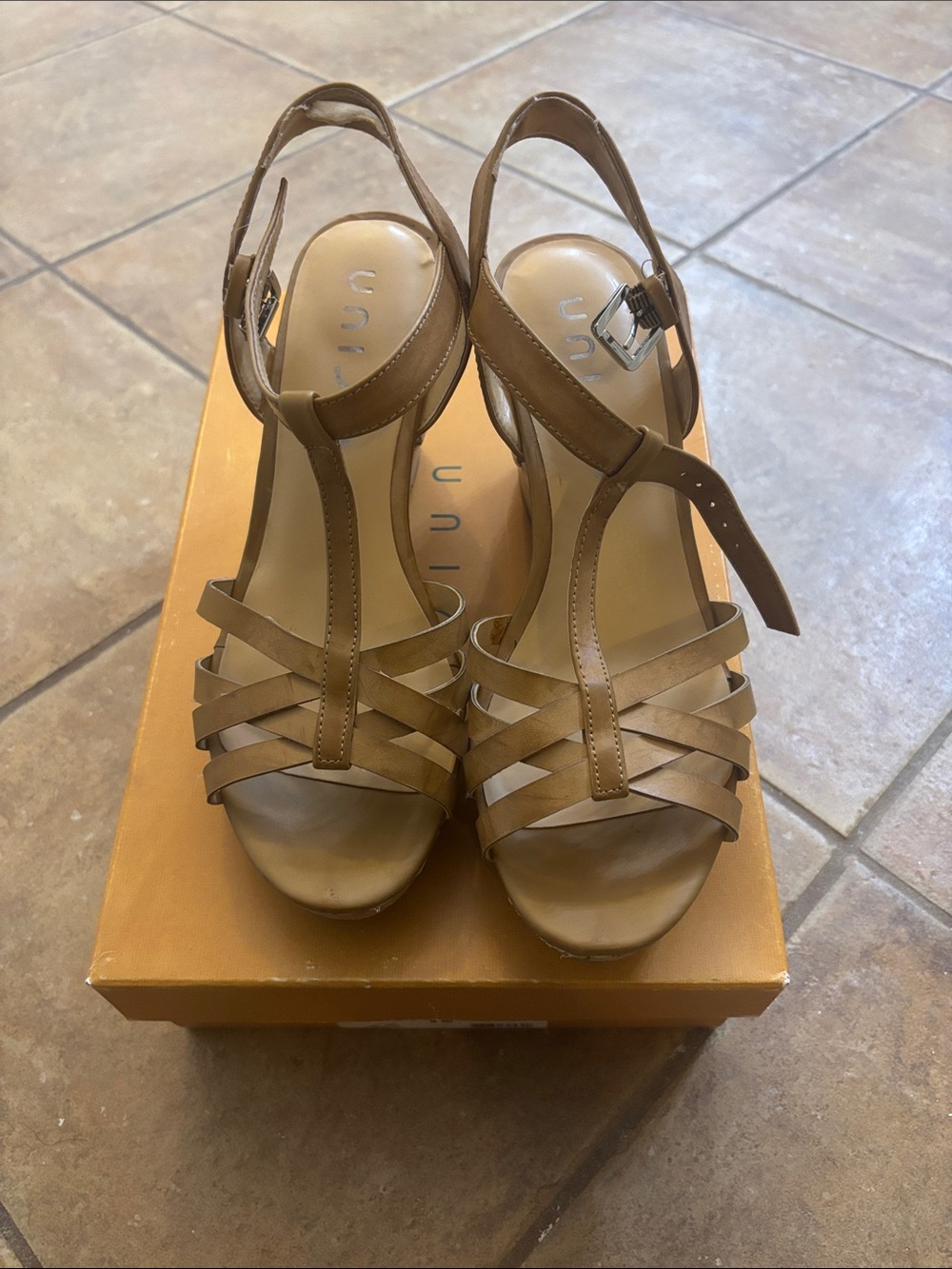 Unisa Brown Strappy T‑Bar Slingback Heels